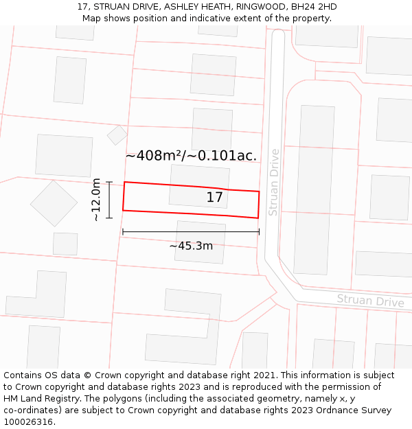 17, STRUAN DRIVE, ASHLEY HEATH, RINGWOOD, BH24 2HD: Plot and title map