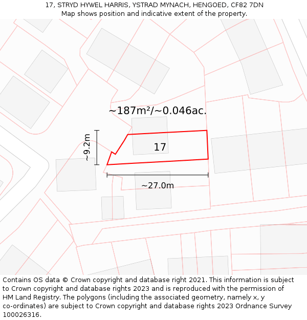 17, STRYD HYWEL HARRIS, YSTRAD MYNACH, HENGOED, CF82 7DN: Plot and title map