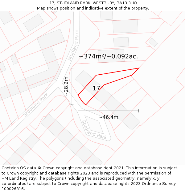 17, STUDLAND PARK, WESTBURY, BA13 3HQ: Plot and title map