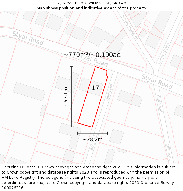 17, STYAL ROAD, WILMSLOW, SK9 4AG: Plot and title map