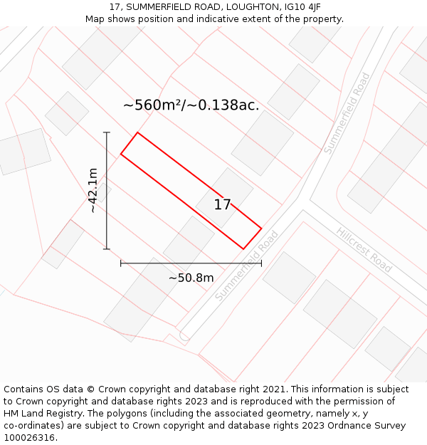 17, SUMMERFIELD ROAD, LOUGHTON, IG10 4JF: Plot and title map