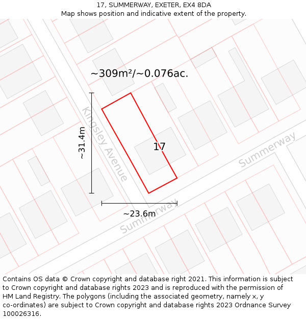 17, SUMMERWAY, EXETER, EX4 8DA: Plot and title map