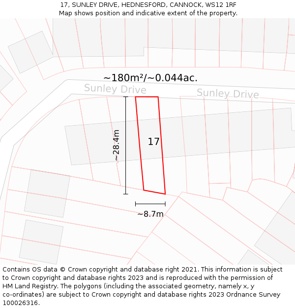 17, SUNLEY DRIVE, HEDNESFORD, CANNOCK, WS12 1RF: Plot and title map