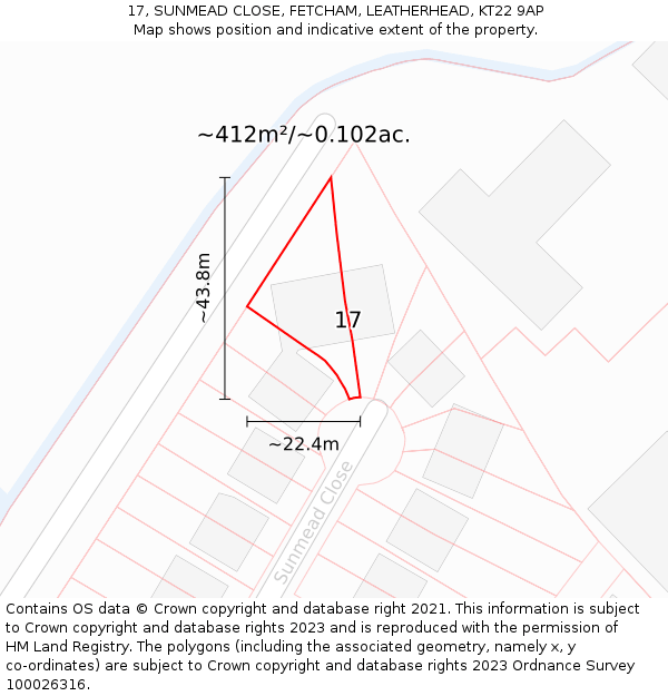 17, SUNMEAD CLOSE, FETCHAM, LEATHERHEAD, KT22 9AP: Plot and title map