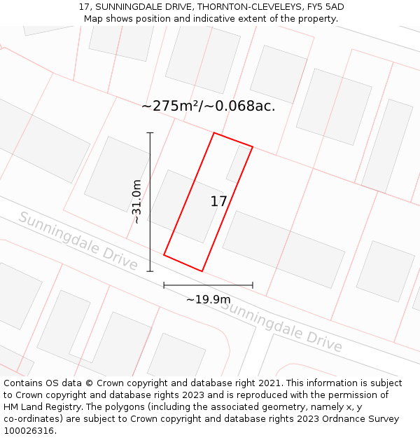 17, SUNNINGDALE DRIVE, THORNTON-CLEVELEYS, FY5 5AD: Plot and title map