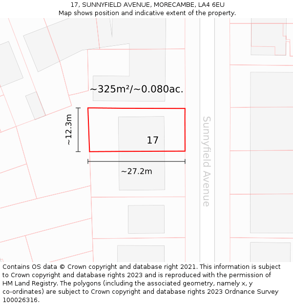 17, SUNNYFIELD AVENUE, MORECAMBE, LA4 6EU: Plot and title map