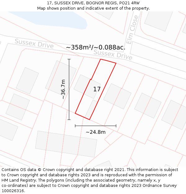 17, SUSSEX DRIVE, BOGNOR REGIS, PO21 4RW: Plot and title map