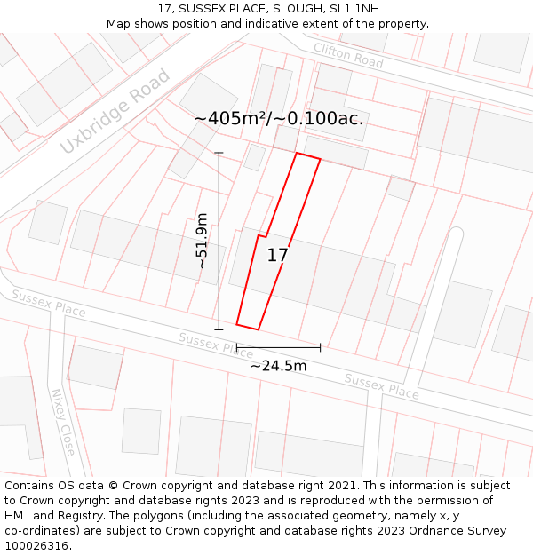17, SUSSEX PLACE, SLOUGH, SL1 1NH: Plot and title map
