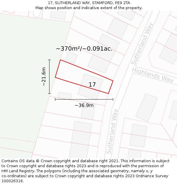 17, SUTHERLAND WAY, STAMFORD, PE9 2TA: Plot and title map