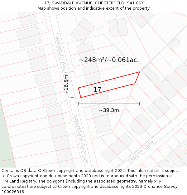 17, SWADDALE AVENUE, CHESTERFIELD, S41 0SX: Plot and title map