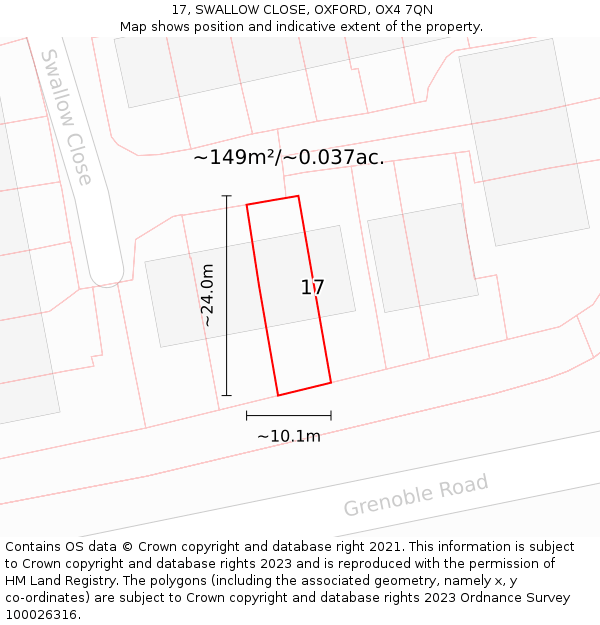 17, SWALLOW CLOSE, OXFORD, OX4 7QN: Plot and title map