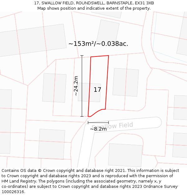 17, SWALLOW FIELD, ROUNDSWELL, BARNSTAPLE, EX31 3XB: Plot and title map