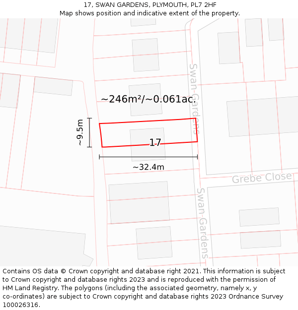 17, SWAN GARDENS, PLYMOUTH, PL7 2HF: Plot and title map