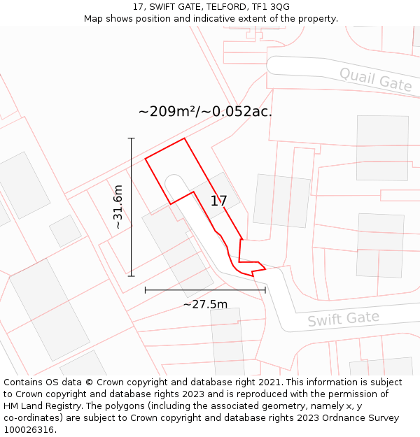 17, SWIFT GATE, TELFORD, TF1 3QG: Plot and title map