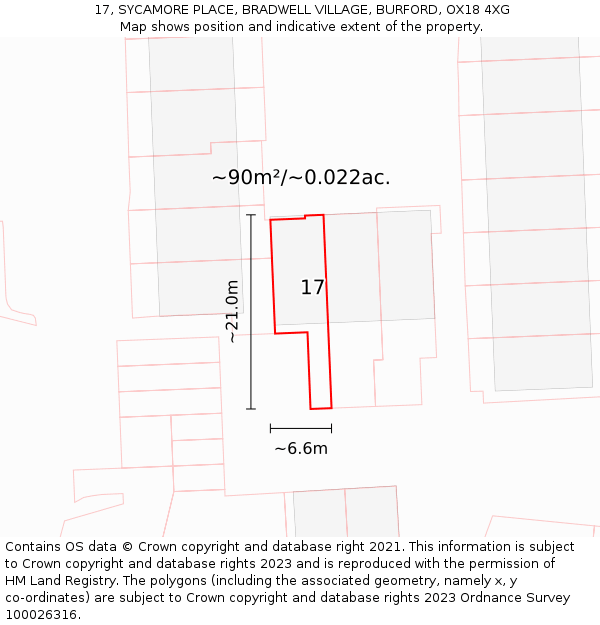 17, SYCAMORE PLACE, BRADWELL VILLAGE, BURFORD, OX18 4XG: Plot and title map