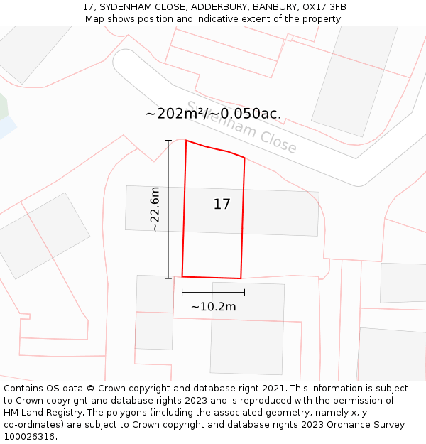 17, SYDENHAM CLOSE, ADDERBURY, BANBURY, OX17 3FB: Plot and title map