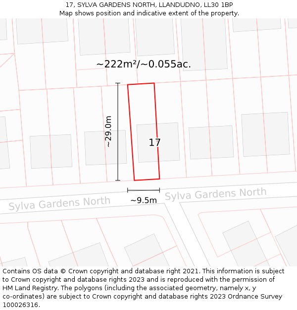 17, SYLVA GARDENS NORTH, LLANDUDNO, LL30 1BP: Plot and title map