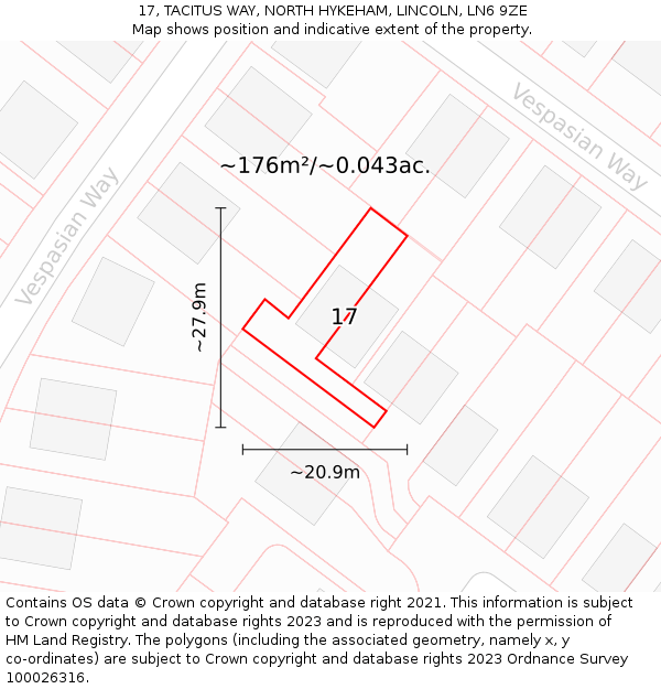 17, TACITUS WAY, NORTH HYKEHAM, LINCOLN, LN6 9ZE: Plot and title map