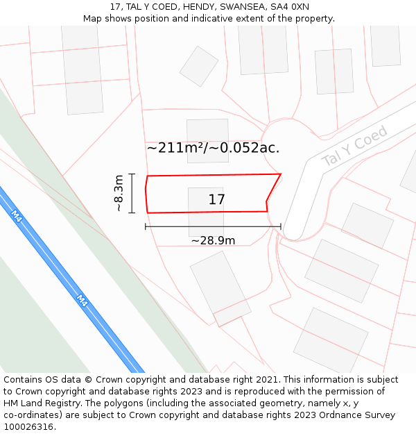 17, TAL Y COED, HENDY, SWANSEA, SA4 0XN: Plot and title map