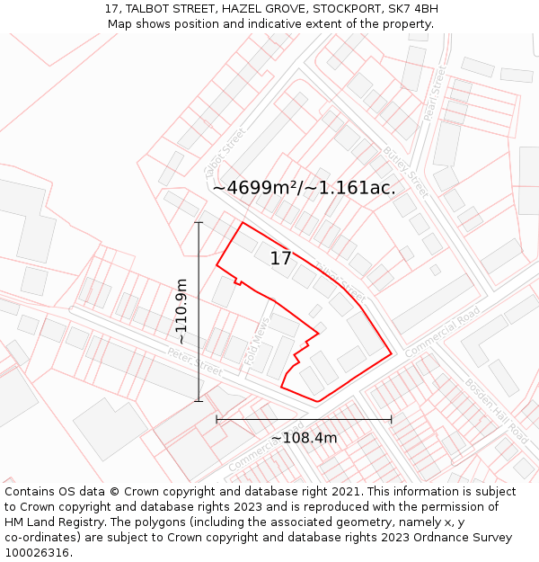 17, TALBOT STREET, HAZEL GROVE, STOCKPORT, SK7 4BH: Plot and title map