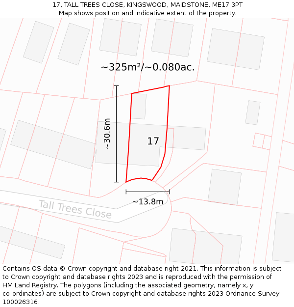 17, TALL TREES CLOSE, KINGSWOOD, MAIDSTONE, ME17 3PT: Plot and title map