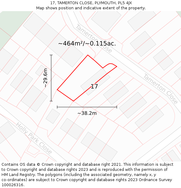 17, TAMERTON CLOSE, PLYMOUTH, PL5 4JX: Plot and title map