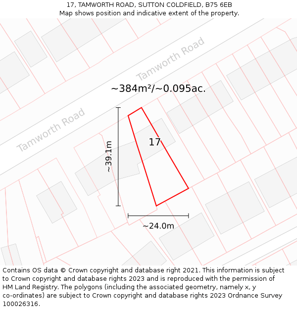 17, TAMWORTH ROAD, SUTTON COLDFIELD, B75 6EB: Plot and title map