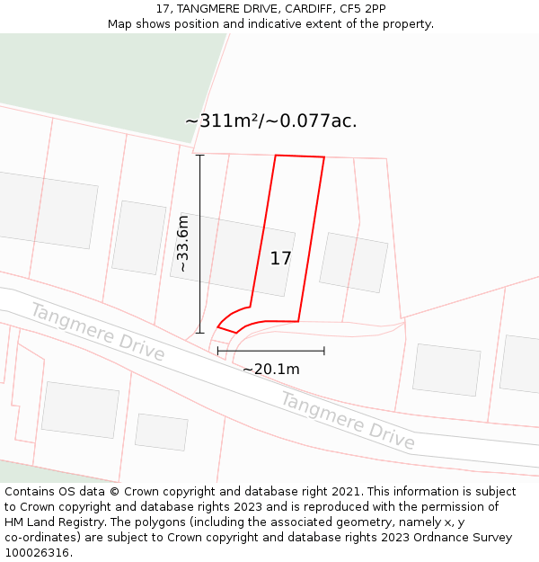 17, TANGMERE DRIVE, CARDIFF, CF5 2PP: Plot and title map