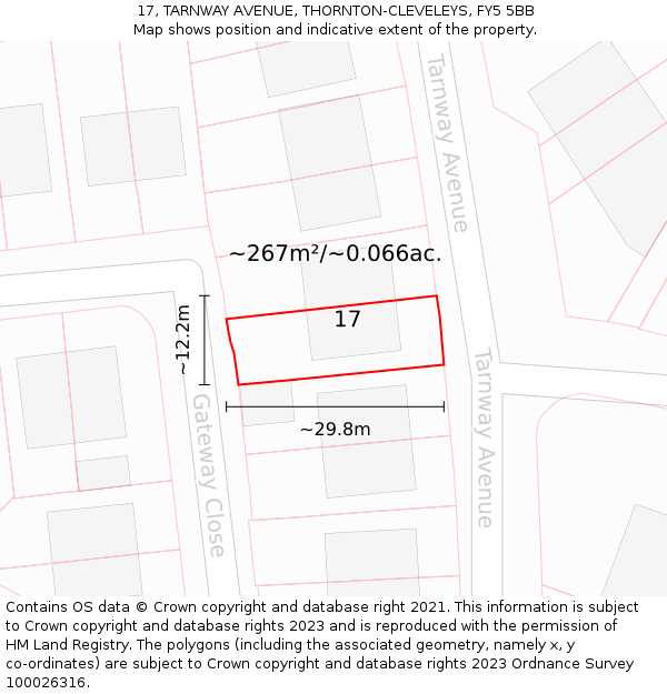 17, TARNWAY AVENUE, THORNTON-CLEVELEYS, FY5 5BB: Plot and title map