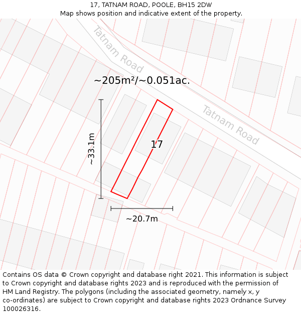 17, TATNAM ROAD, POOLE, BH15 2DW: Plot and title map