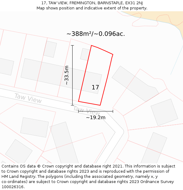 17, TAW VIEW, FREMINGTON, BARNSTAPLE, EX31 2NJ: Plot and title map