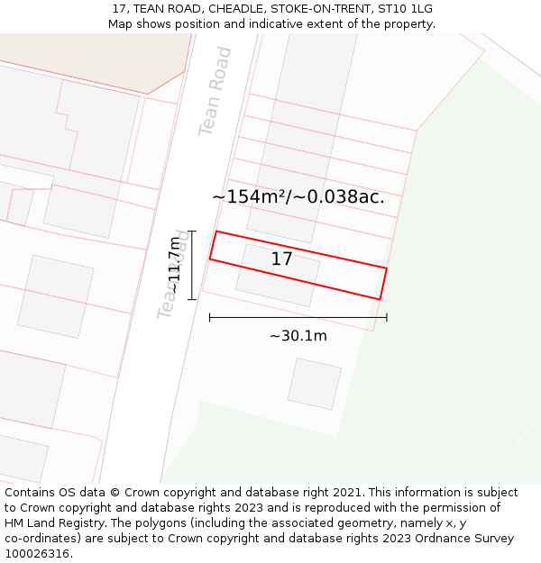 17, TEAN ROAD, CHEADLE, STOKE-ON-TRENT, ST10 1LG: Plot and title map