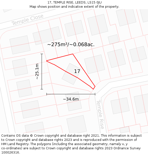 17, TEMPLE RISE, LEEDS, LS15 0JU: Plot and title map