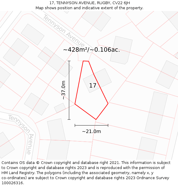 17, TENNYSON AVENUE, RUGBY, CV22 6JH: Plot and title map