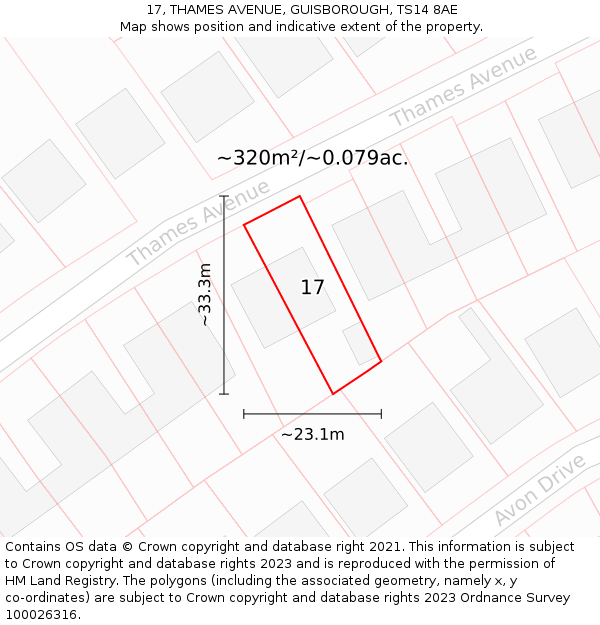 17, THAMES AVENUE, GUISBOROUGH, TS14 8AE: Plot and title map