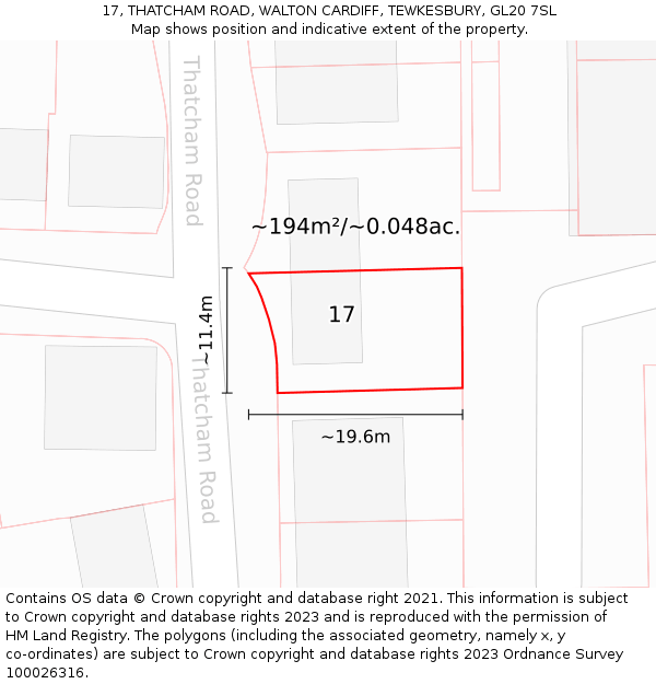 17, THATCHAM ROAD, WALTON CARDIFF, TEWKESBURY, GL20 7SL: Plot and title map