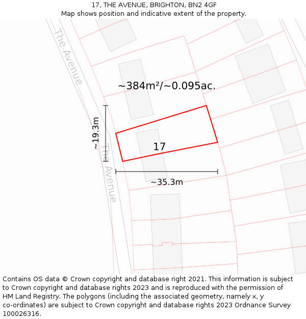 17, THE AVENUE, BRIGHTON, BN2 4GF: Plot and title map