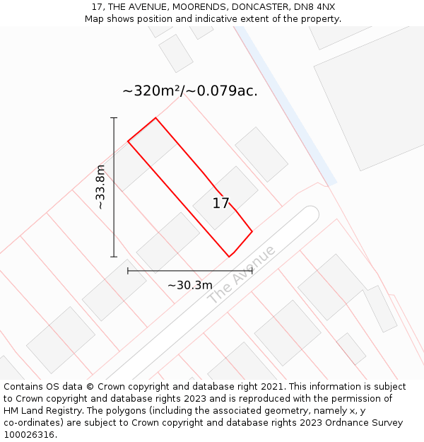 17, THE AVENUE, MOORENDS, DONCASTER, DN8 4NX: Plot and title map