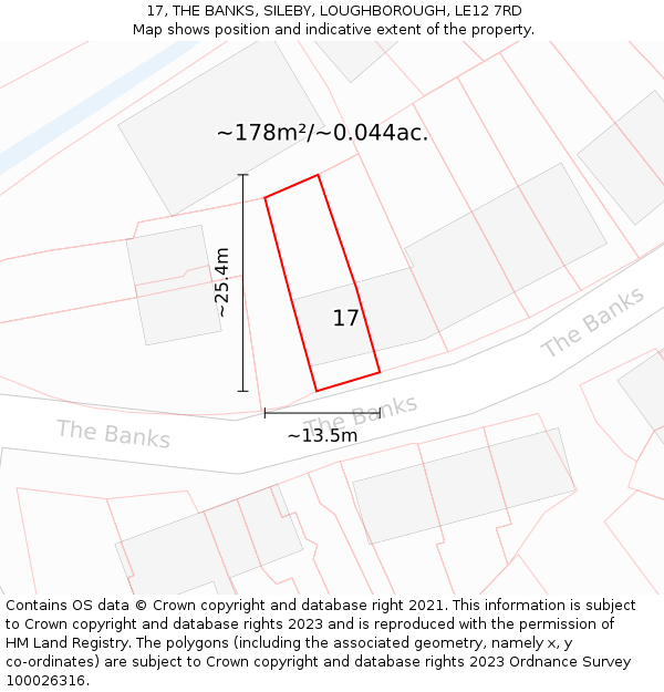 17, THE BANKS, SILEBY, LOUGHBOROUGH, LE12 7RD: Plot and title map