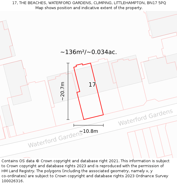 17, THE BEACHES, WATERFORD GARDENS, CLIMPING, LITTLEHAMPTON, BN17 5PQ: Plot and title map