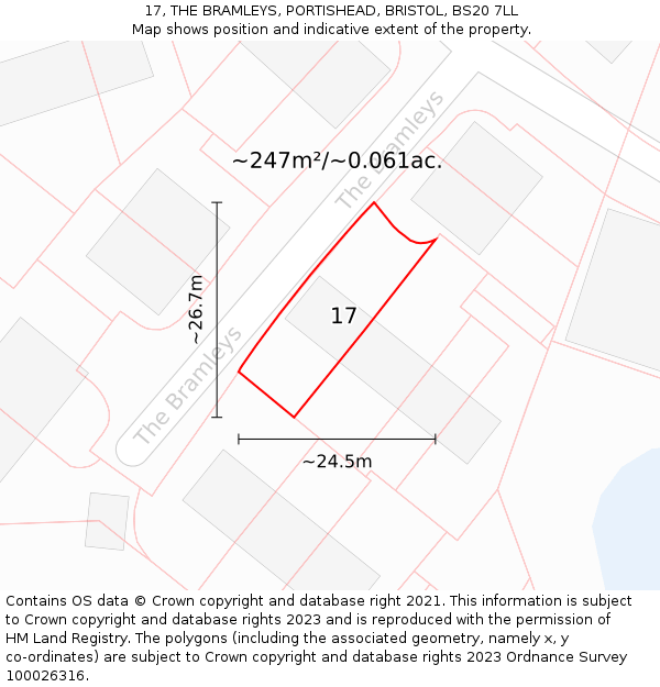 17, THE BRAMLEYS, PORTISHEAD, BRISTOL, BS20 7LL: Plot and title map