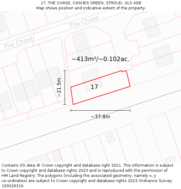 17, THE CHASE, CASHES GREEN, STROUD, GL5 4SB: Plot and title map