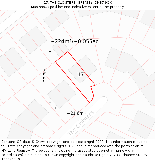 17, THE CLOISTERS, GRIMSBY, DN37 9QX: Plot and title map