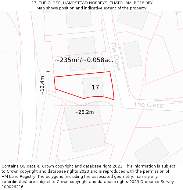 17, THE CLOSE, HAMPSTEAD NORREYS, THATCHAM, RG18 0RY: Plot and title map