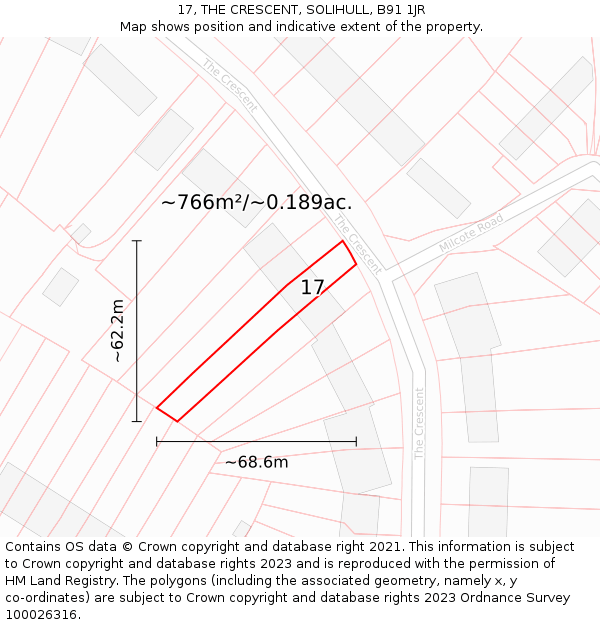 17, THE CRESCENT, SOLIHULL, B91 1JR: Plot and title map