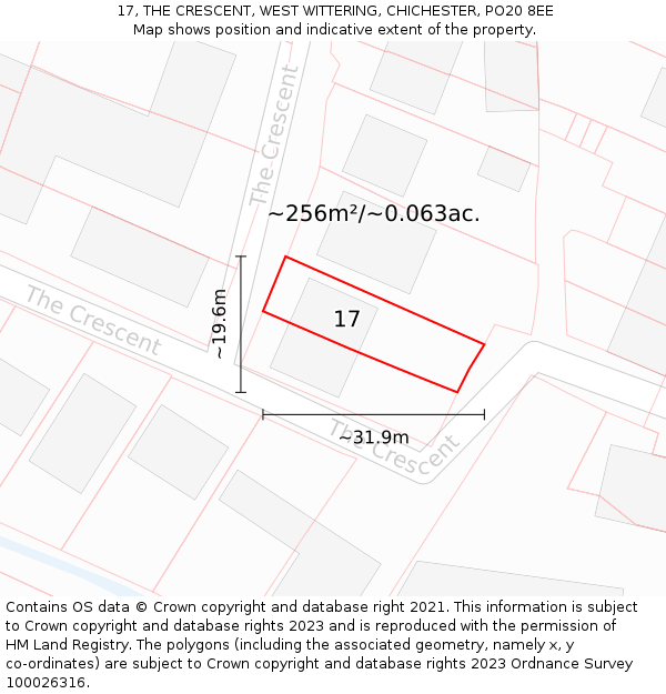 17, THE CRESCENT, WEST WITTERING, CHICHESTER, PO20 8EE: Plot and title map