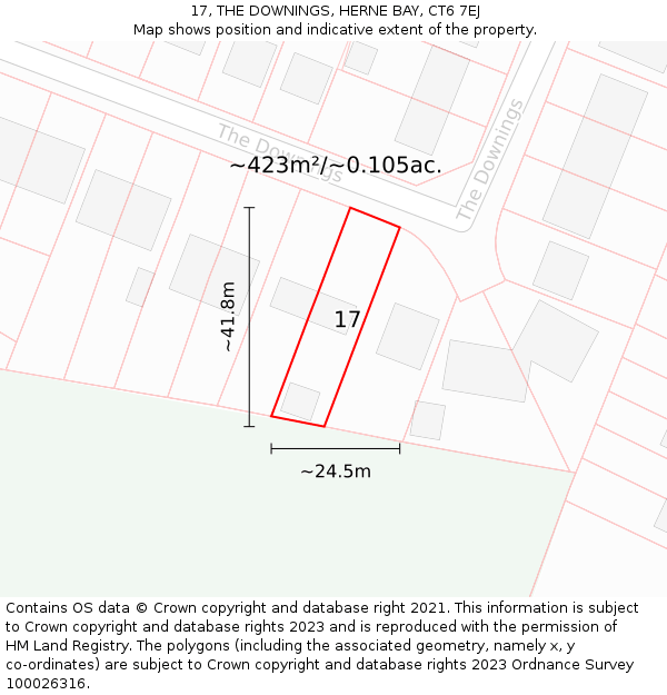 17, THE DOWNINGS, HERNE BAY, CT6 7EJ: Plot and title map