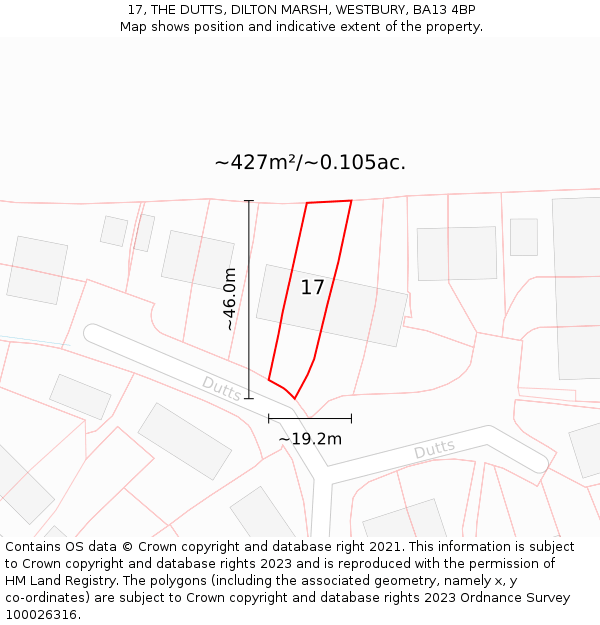 17, THE DUTTS, DILTON MARSH, WESTBURY, BA13 4BP: Plot and title map