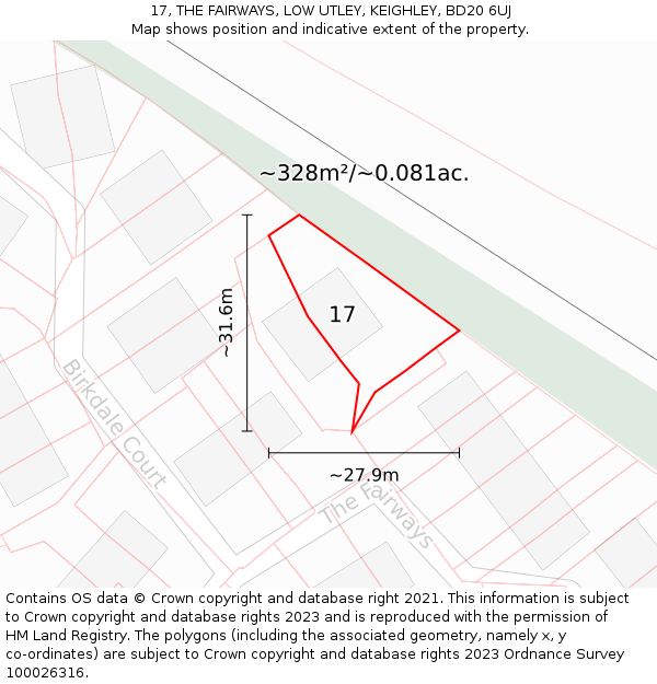 17, THE FAIRWAYS, LOW UTLEY, KEIGHLEY, BD20 6UJ: Plot and title map