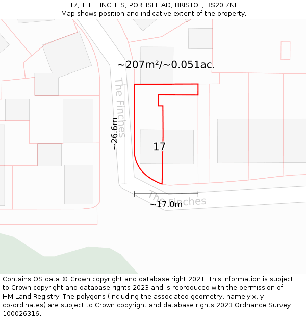 17, THE FINCHES, PORTISHEAD, BRISTOL, BS20 7NE: Plot and title map